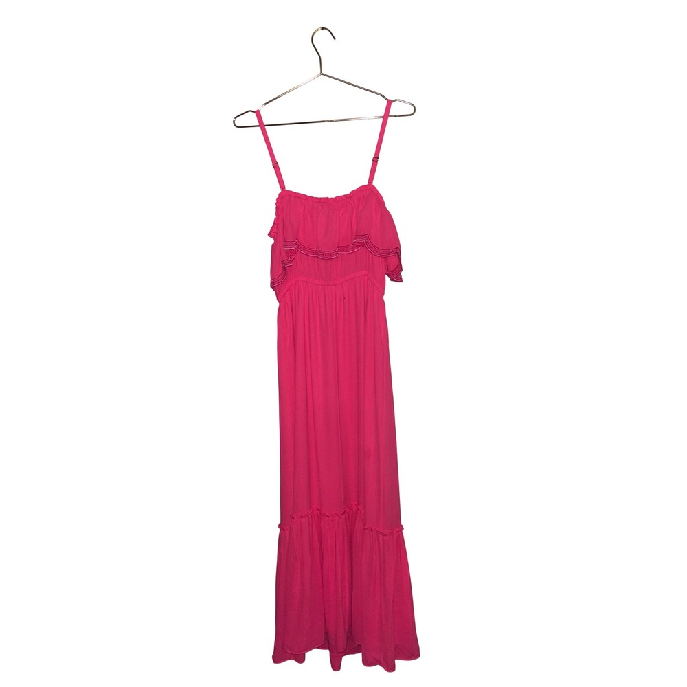 Lilly Pulitzer Neon‎ Pink Ruffle Eyelet Tiered Maxi Dress NWT Size M - Picture 5 of 7